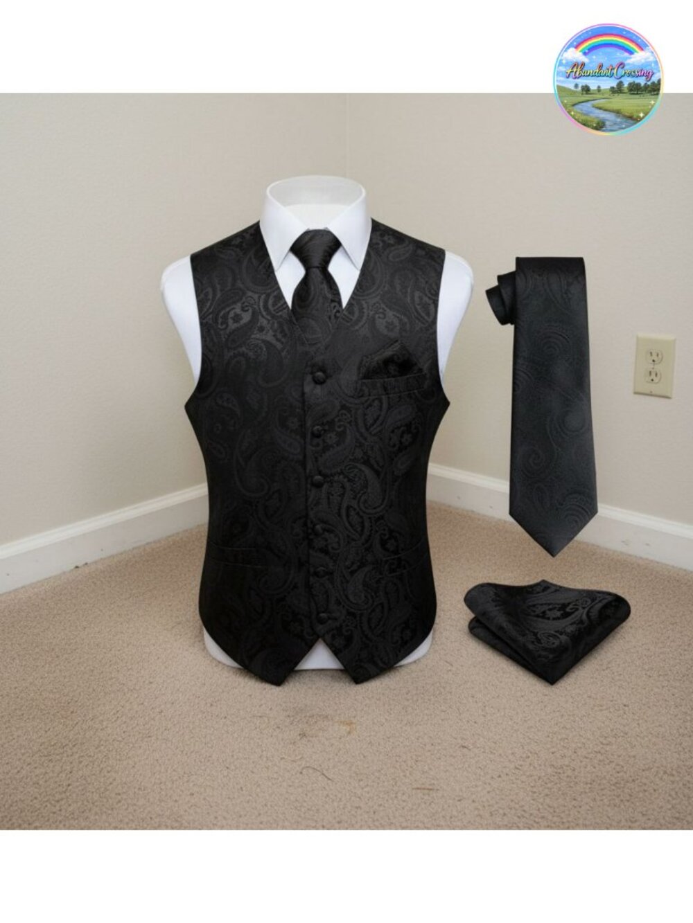 Men's 3PC Paisley Floral Jacquard Vest Tie Set Silk Polyester Formal Waistcoat